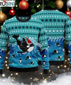 Santa Claus Hat Oracle Whale Blue Ugly Sweater Christmas Party