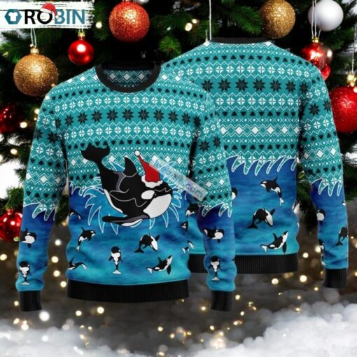Santa Claus Hat Oracle Whale Blue Ugly Sweater Christmas Party
