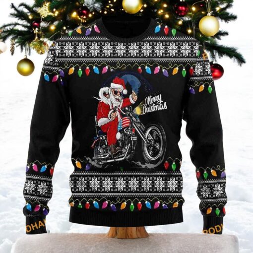 Santa Claus Motorcycle Funny Christmas Gift, Friends Christmas Sweater
