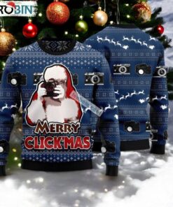 Santa Claus Photographer Blue Mens Ugly Sweaters For Christmas Santa Claus Photographer Blue Mens Ugly Sweaters For Christmas
