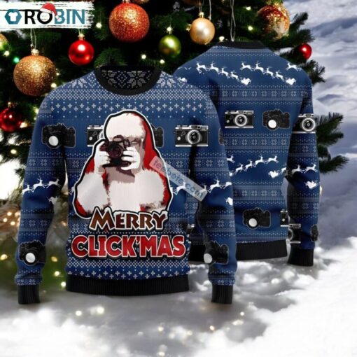 Santa Claus Photographer Blue Mens Ugly Sweaters For Christmas