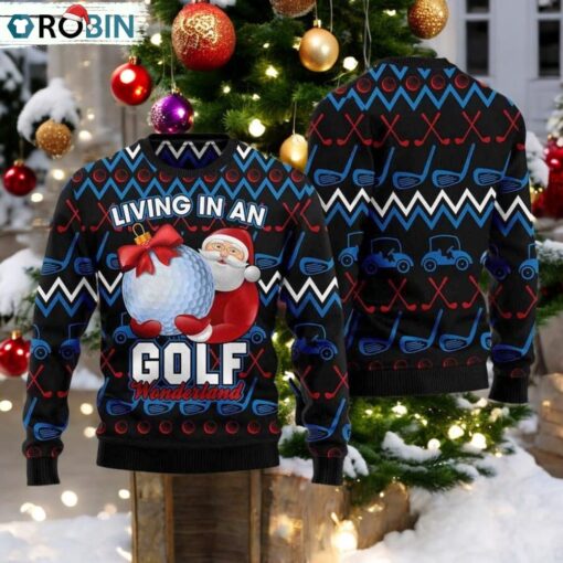 Santa Clause Golf Wonderland Ugly Christmas Sweater