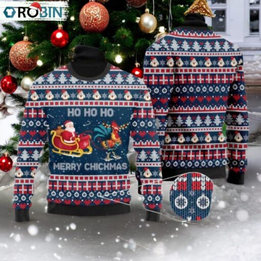 Santa Clause Riding Chicken Ugly Sweater, Santa Xmas Chicken Sweater
