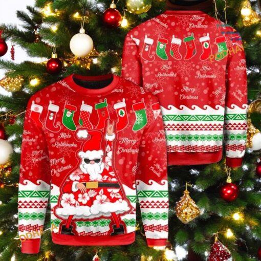 Santa Dancing Mele Kilikimaka Ugly Christmas Sweater, Sweatshirt, Great Gift For Christmas