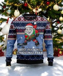 Santa Hockey Pucking 3D Ugly Christmas Sweater