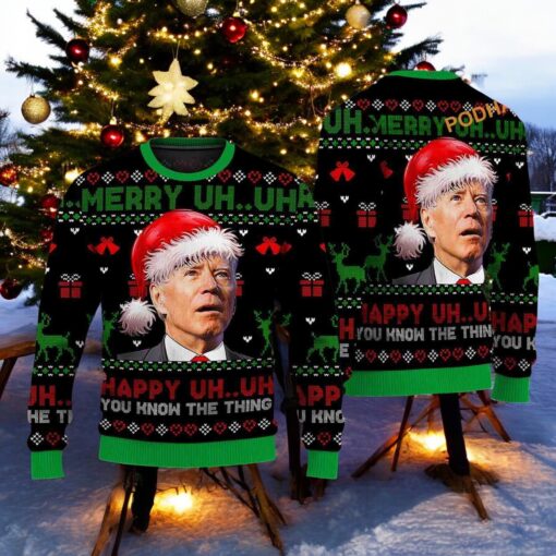 Santa Joe Biden Merry UH UH 3D Ugly Christmas Sweater, Sweatshirt, Friends Christmas Sweater, Sweatshirt