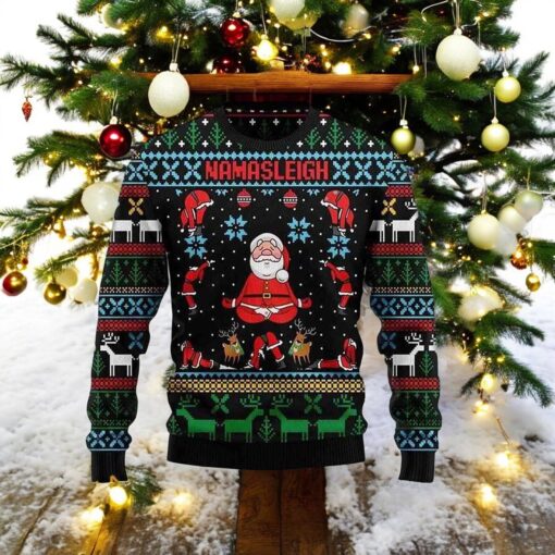 Santa Namasleigh 3D Ugly Christmas Hoodie, Funny Xmas Gifts