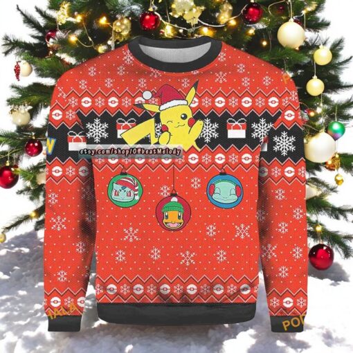 Santa Pikachu Merry Ugly Christmas Sweater, Friends Christmas Sweater