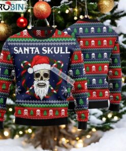 Santa Skull Christmas Wreath Blue Ugly Sweaters For Couples