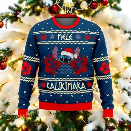 Santa Stitch Mele Kalikimaka Ugly Christmas Sweater