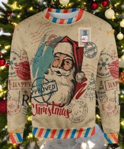 Santa Vintage Postcard Ugly Christmas Sweater, Sweatshirt