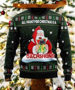 Santa Wants Dachshund Ugly Christmas Sweater, Funniest Ugly Christmas Sweater