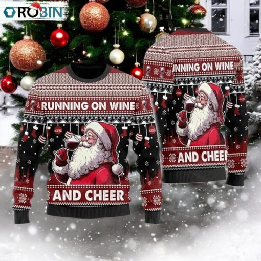 Santa With Wine Glass Ugly Christmas Sweater