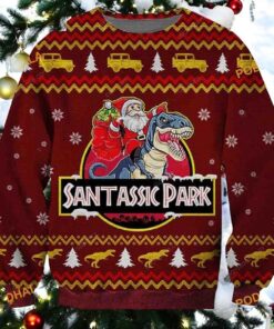 Santassic Park Ugly Christmas 3D Sweater, Funniest Ugly Christmas Sweater