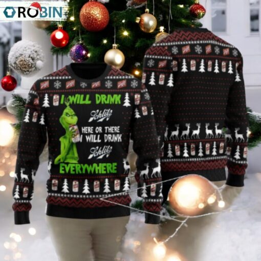 Schlitz Grinch Will Drink Everywhere Ugly Sweater