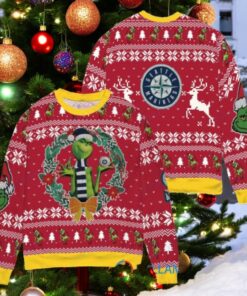 Seattle Mariners x Grinch Dr. Seuss How the Grinch Stole Christmas MLB with World Series Trophy Ugly Christmas Sweater Red