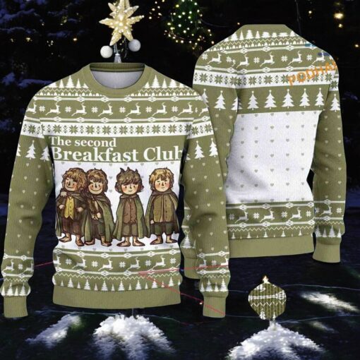 Second Breakfast Ugly Christmas Sweater, Sweatshirt, Creative Christmas Gifts Knitted Sweater