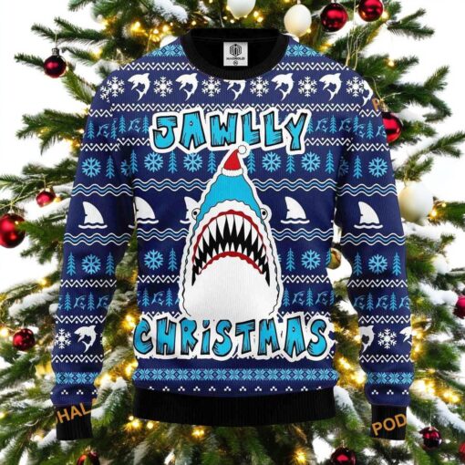 Shark Jawlly Ugly Christmas Sweater, Friends Christmas Sweater