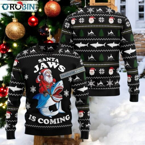 Shark Santa Jaws Is Coming Ugliest Ugly Christmas Sweater