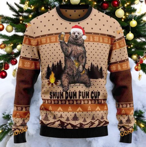 Shuh Duh Fuh Bear Ugly Christmas Sweater, Funny Sweater Knitted