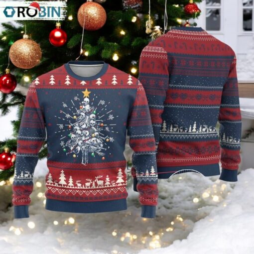 Skeleton Xmas Ugly Christmas Sweater Skull Christmas Tree