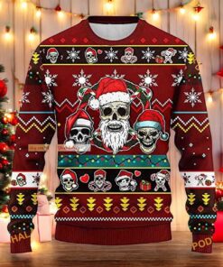 Skull Santa Hat Ugly Christmas 3D Sweater, Great Gift For Christmas Sweater