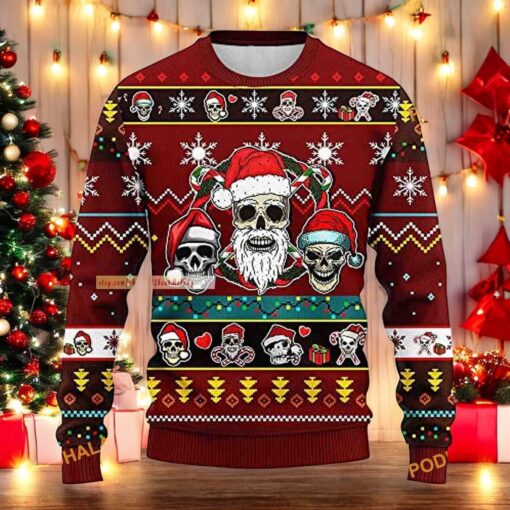 Skull Santa Hat Ugly Christmas 3D Sweater, Great Gift For Christmas Sweater