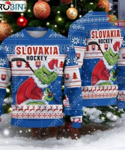 Slovakia Ice Hockey Team Grinch Hockey Stick Ugly Christmas Sweater