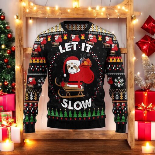 Sloth Let It Slow 3D Ugly Christmas Sweater