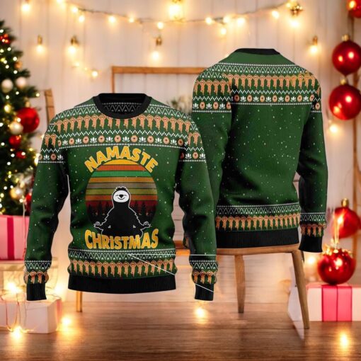 Sloth Namaste 3D Christmas Graphic Sweater, Cute Ugly Christmas Sweater, Sweatshirt