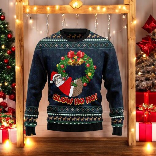 Sloth Slow Ho Ho 3D Ugly Christmas Sweater, Funniest Ugly Christmas Sweater