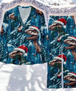 Snow Christmas Jurassic Dinosaur Family Pajamas Set