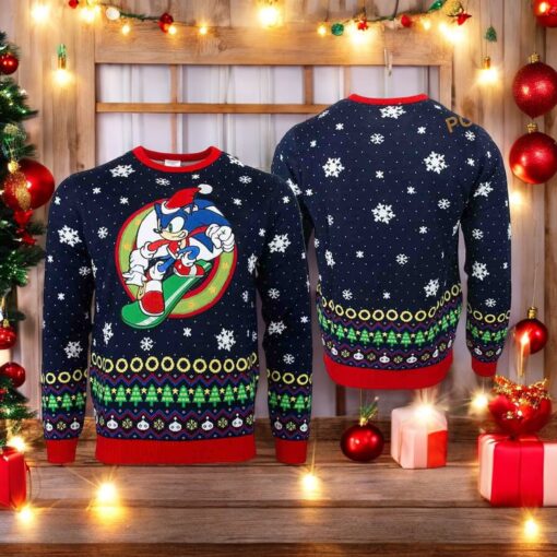 Sonic Snowboarding Christmas 3D Sweater, Funny Sweater