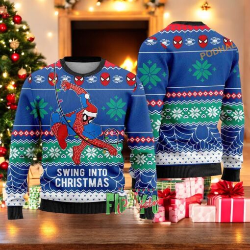 Spiderman Swing Into Christmas Sweater, Great Gift For Christmas