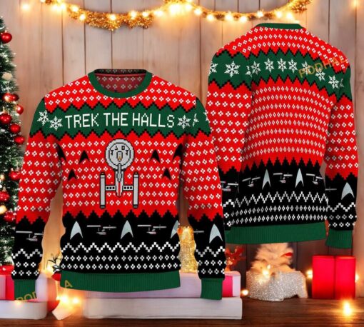 ST Trek The Halls Ugly Christmas Sweater, Sweatshirt, Funniest Ugly Christmas Sweater, Sweatshirt
