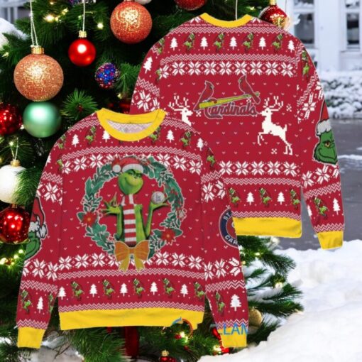 St.Louis Cardinals x Grinch Dr. Seuss How the Grinch Stole Christmas MLB with World Series Trophy Ugly Christmas Sweater Red