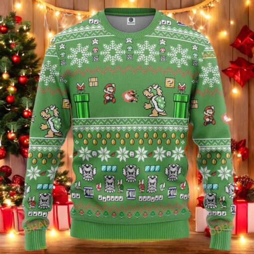 Super Mario Bros Funny Sweater, Family Ugly Christmas Gaming Fun