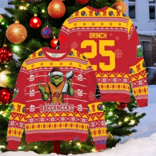 Tampa Bay Buccaneers x Grinch Christmas Dr. Seuss How the Grinch Stole Christmas with Super Bowl Trophy Custom Ugly Christmas Sweater