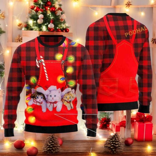 Tartan Cat Ugly Christmas Sweater, Sweatshirt, Funny Xmas Gifts