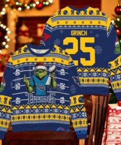 Tennessee Titans x Grinch Christmas Dr. Seuss How the Grinch Stole Christmas with Super Bowl Trophy Custom Ugly Christmas Sweater