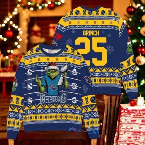 Tennessee Titans x Grinch Christmas Dr. Seuss How the Grinch Stole Christmas with Super Bowl Trophy Custom Ugly Christmas Sweater