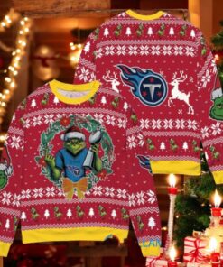 Tennessee Titans x Grinch NFL Dr. Seuss How the Grinch Stole Christmas with Super Bowl Trophy Ugly Christmas Sweater Red