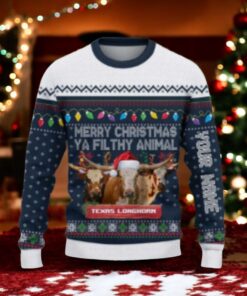 Texas Longhorn Merry Christmas Ugly Sweater Xmas, Custom Cow Ugly Sweatshirt Gift For Farmer Cow Lover