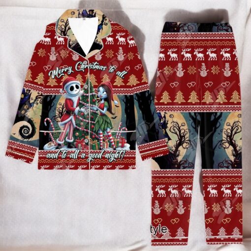 The Nightmare Before Christmas Merry Christmas To All And To All A Good Night! Button Down Pajamas Set