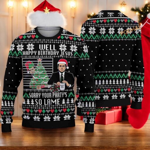 The Office Jesus Birthday Ugly Christmas 3D Sweater