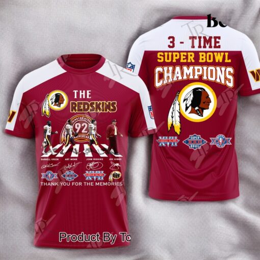 The Redskins 3   Time Super Bowl Champions Thank You For The Memories Washington Commanders 3D Unisex Hoodie, Sweatshirt, Shirt