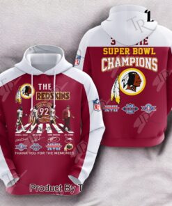 The Redskins 3   Time Super Bowl Champions Thank You For The Memories Washington Commanders 3D Unisex Hoodie, Sweatshirt, Shirt