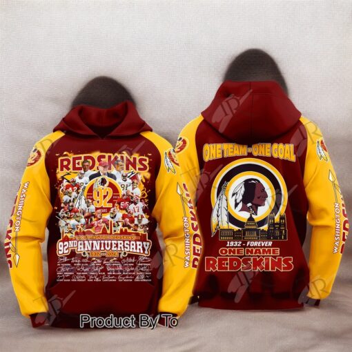 The Redskins 92nd Anniversary 1932 2024 Washington Commanders 3D Unisex Hoodie, Sweatshirt, Shirt