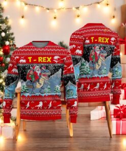 Trex Santa Riding Ugly Christmas Sweater, Great Gift For Christmas