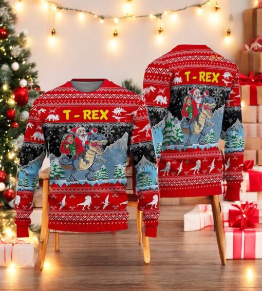 Trex Santa Riding Ugly Christmas Sweater, Great Gift For Christmas